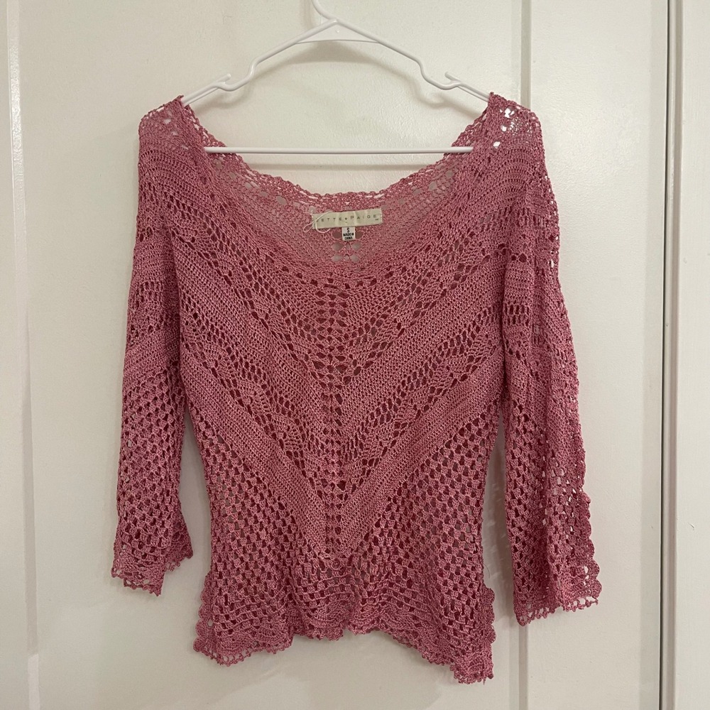 Vintage Pink 90s Crochet Blouse Fairycore Whimseygoth Boho Fall Chic Y2K